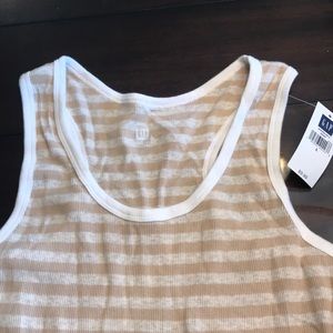 GAP Tan Striped White Tank Top (New) Large